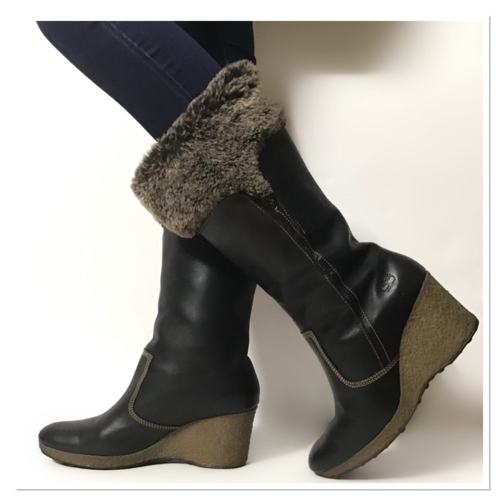 Timberland Leather & Faux Fur Wedge Boots